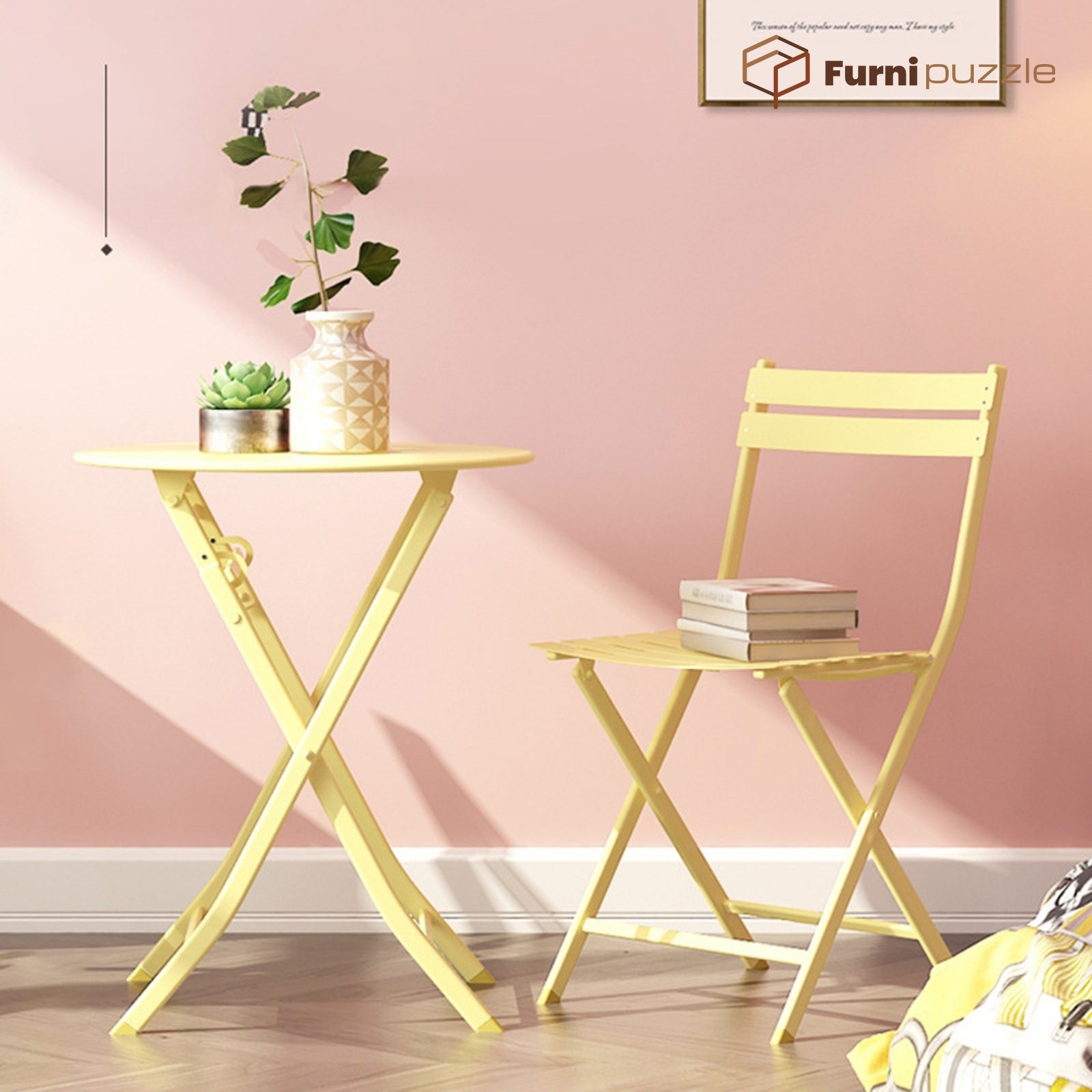 Garden Patio Foldable Round Table 3 Piece Set of Foldable Patio Table and Chairs