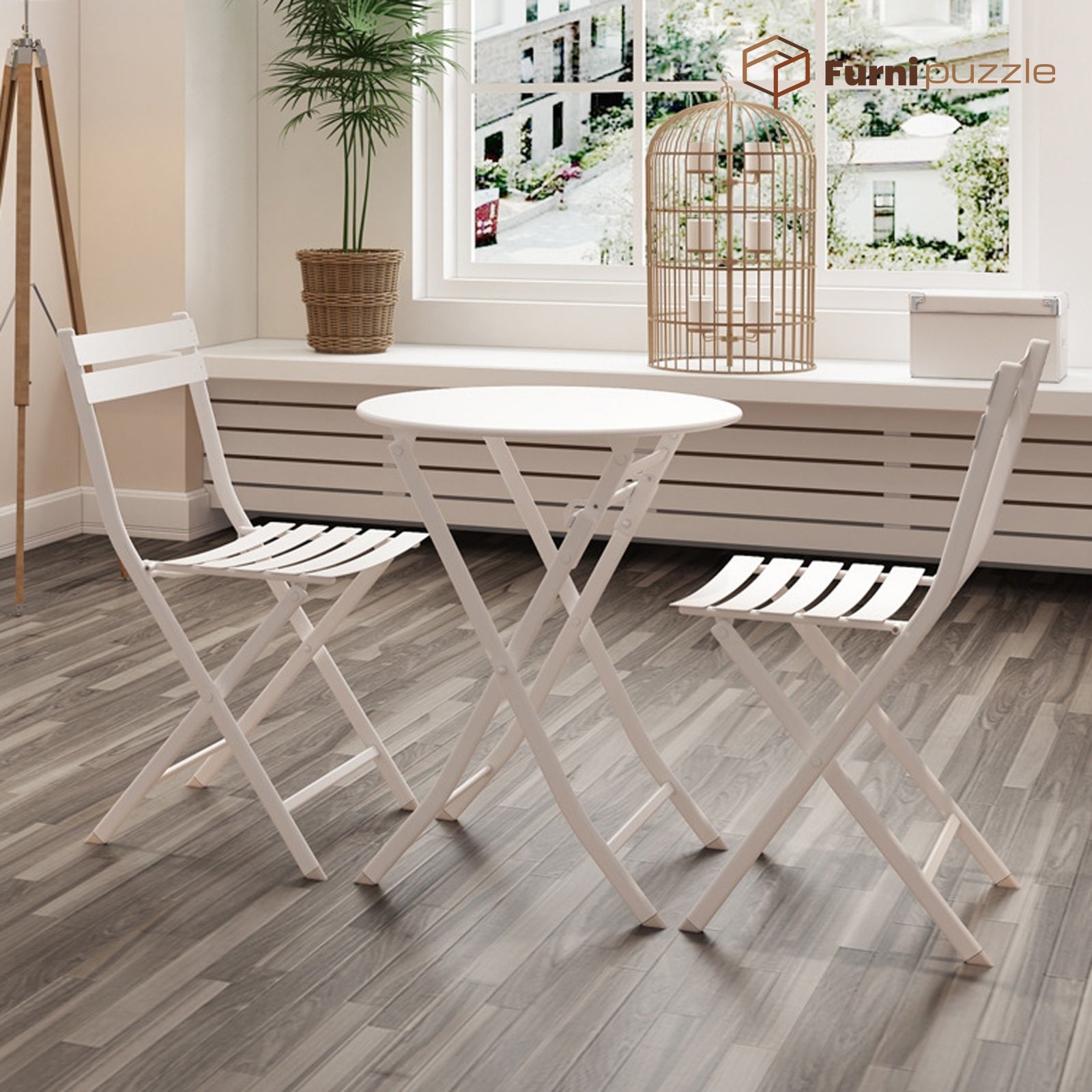 Garden Patio Foldable Round Table 3 Piece Set of Foldable Patio Table and Chairs