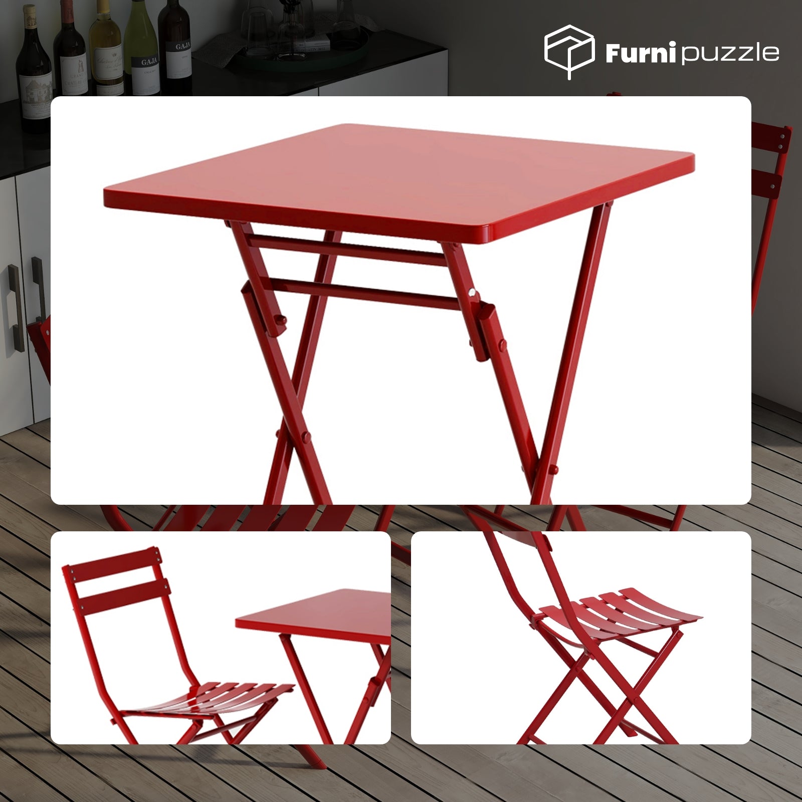 Garden Patio Foldable Round Table 3 Piece Set of Foldable Patio Table and Chairs