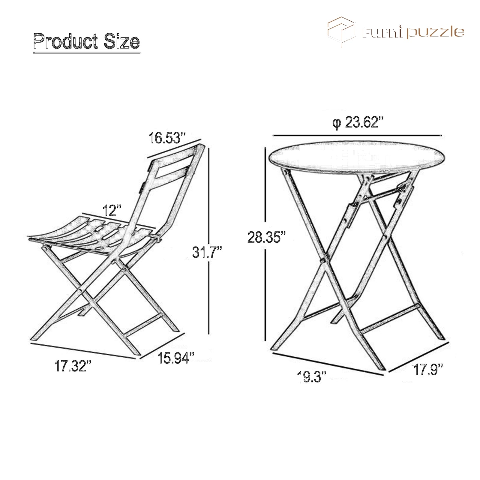 Garden Patio Foldable Round Table 3 Piece Set of Foldable Patio Table and Chairs