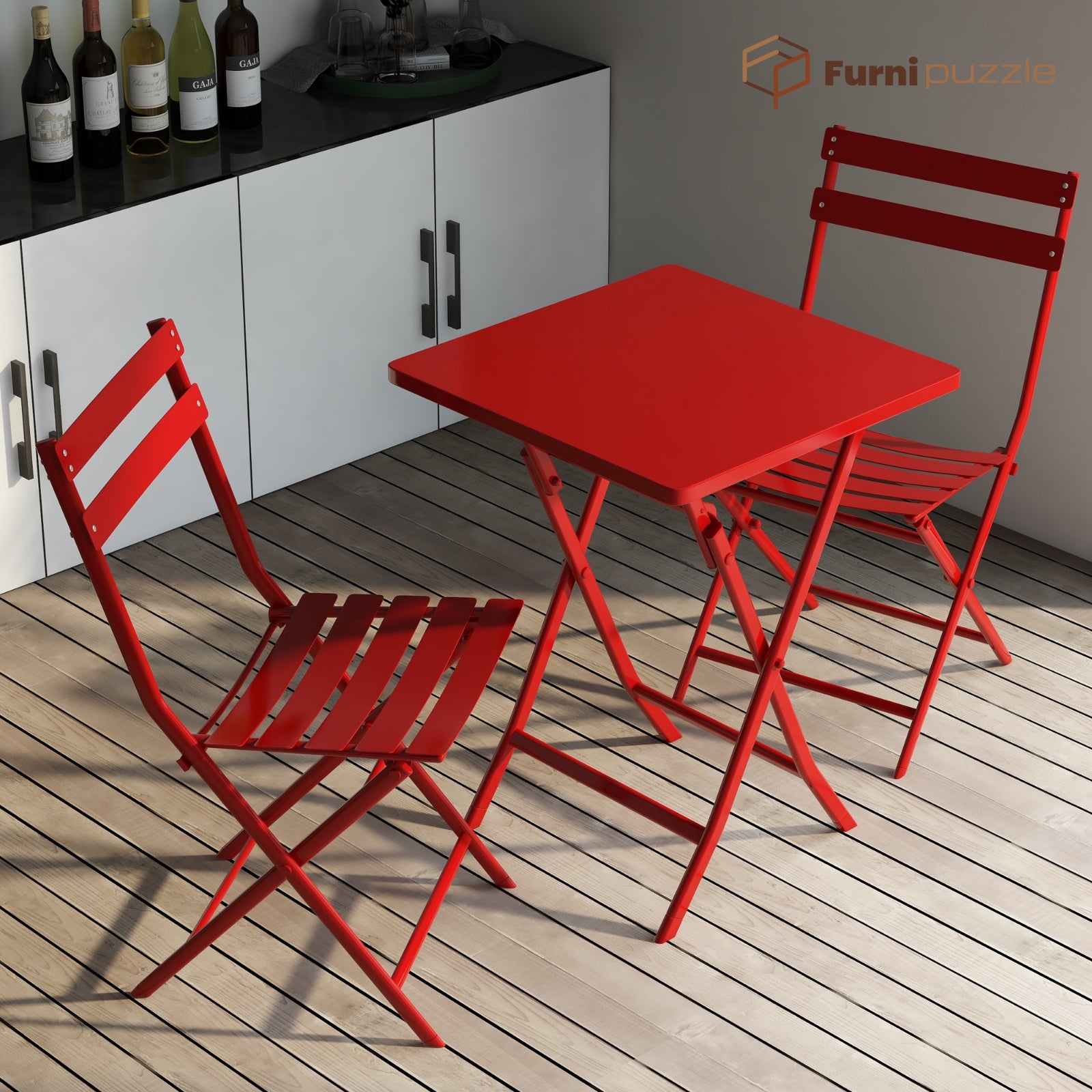 Garden Patio Foldable Round Table 3 Piece Set of Foldable Patio Table and Chairs