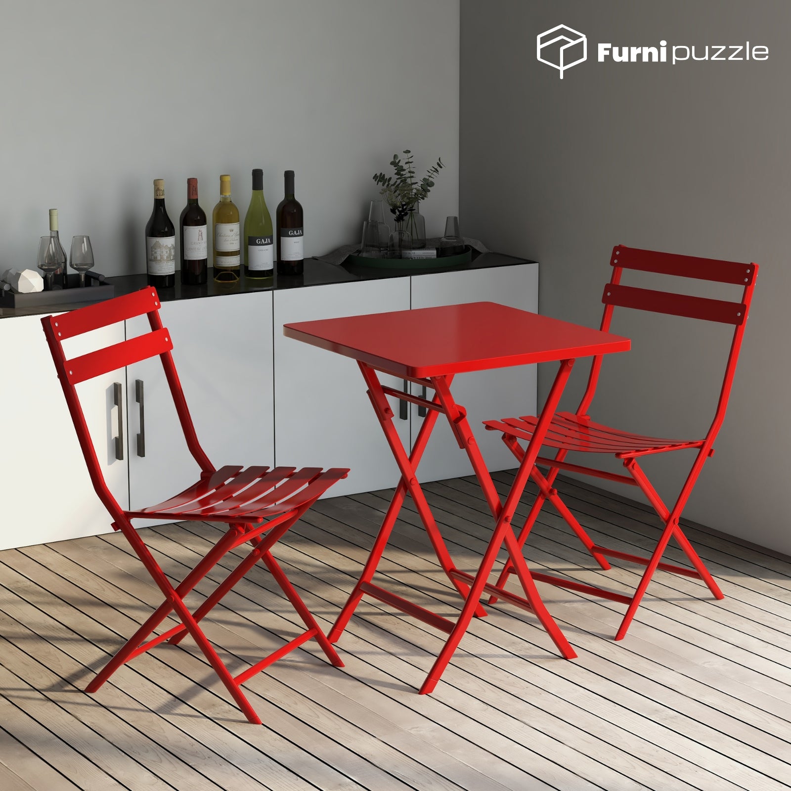 Garden Patio Foldable Round Table 3 Piece Set of Foldable Patio Table and Chairs