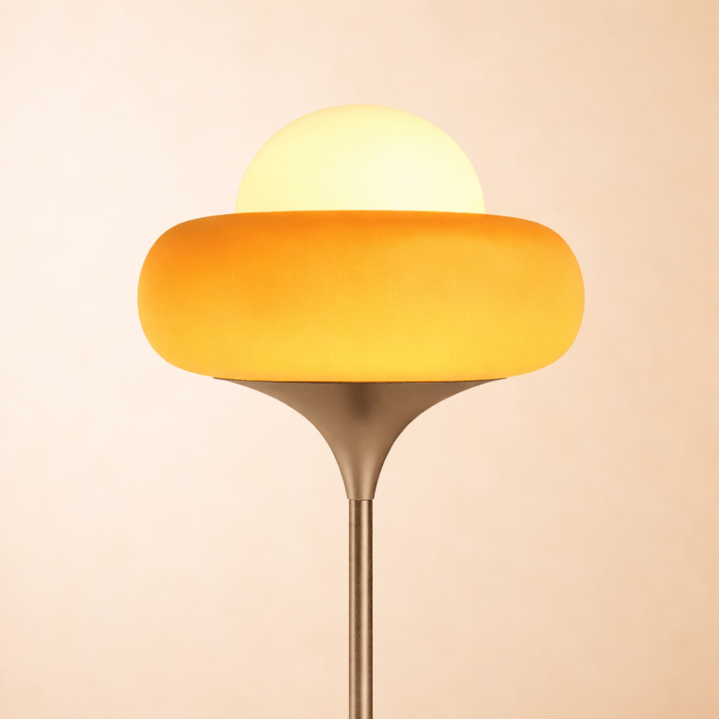 Mid-Century Tart Shape Floor Lamp – Soft Yellow Glass Shade Dimmable LED Standing Lamp