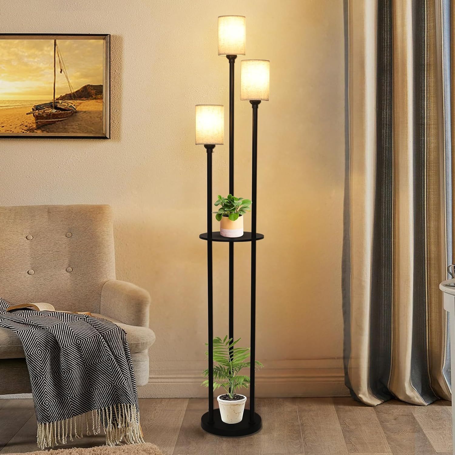 Floor Lamp with Shelves - 3-Light Modern Standing Lamp - Airayvis