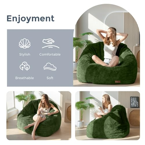 Oversized Faux Fur Bean Bag Chair Stuffed Lounge Sofa for Adults & Kids Perfect for Gaming Reading & Relaxing