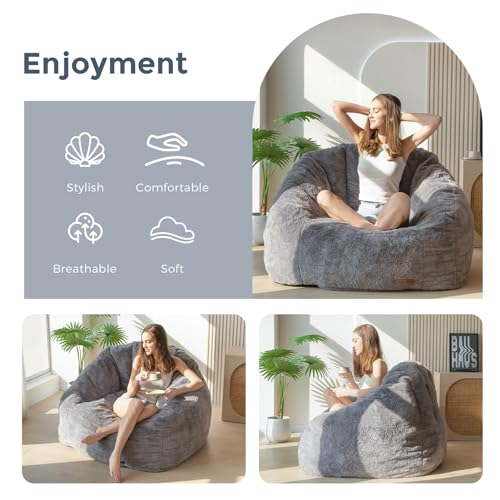 Oversized Faux Fur Bean Bag Chair Stuffed Lounge Sofa for Adults & Kids Perfect for Gaming Reading & Relaxing
