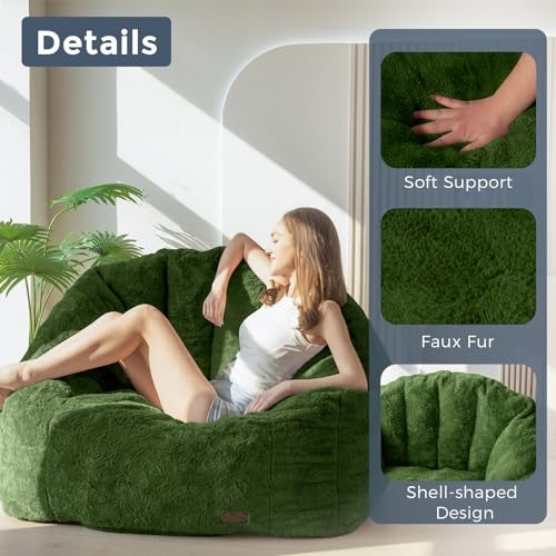 Oversized Faux Fur Bean Bag Chair Stuffed Lounge Sofa for Adults & Kids Perfect for Gaming Reading & Relaxing