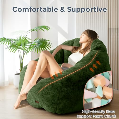 Oversized Faux Fur Bean Bag Chair Stuffed Lounge Sofa for Adults & Kids Perfect for Gaming Reading & Relaxing