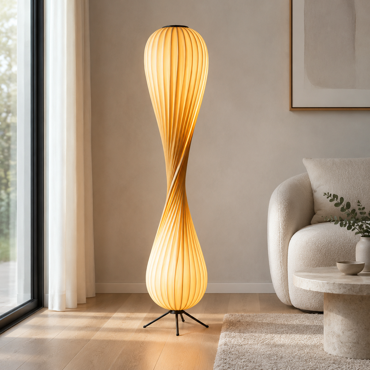 Modern Sculptural Twist Floor Lamp, Dimmable Wood LED Standing Lamp for Bedroom & Living Room