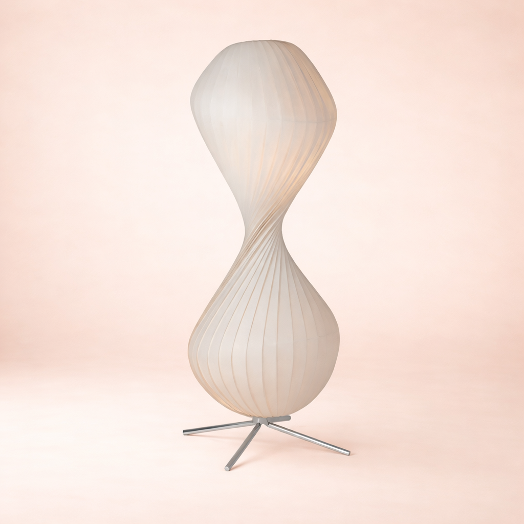 Nordic Wabi Sabi Floor Lamp - Twisted Hourglass Pleated Shade - Airayvis