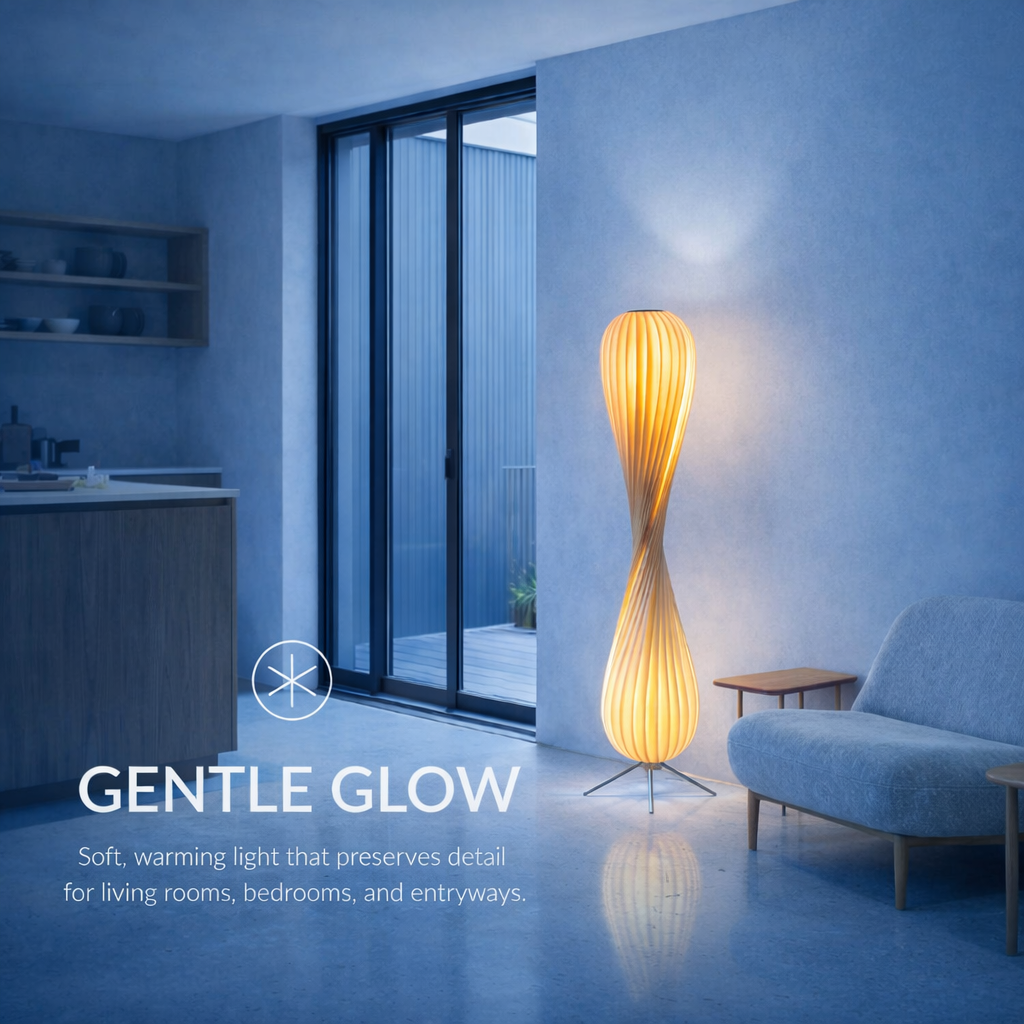 Sculptural Twist Floor Lamp with Gentle Warm Glow