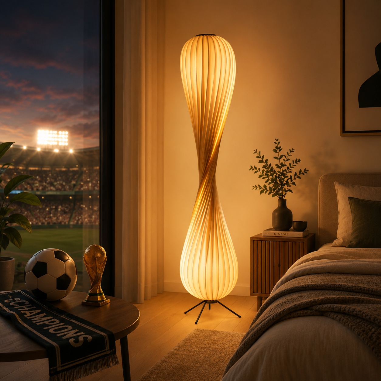 Sculptural Twist Floor Lamp – Modern Ambient Lighting for Cozy Living Room Decor