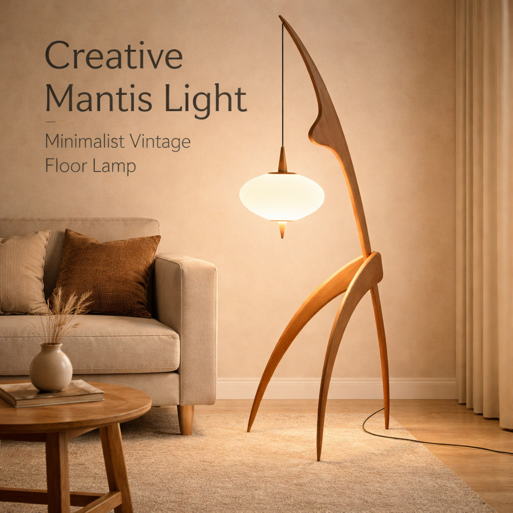 Sculptural Wooden Floor Lamp – Mid-Century Modern Ambient Light for Living Room & Bedroom
