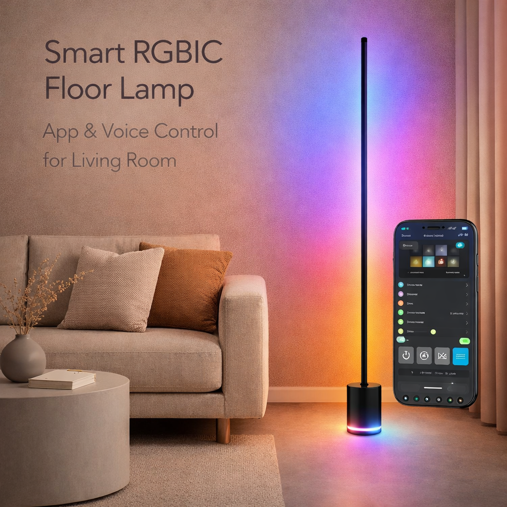 Smart RGBIC Floor Lamp with App & Voice Control for Living Room