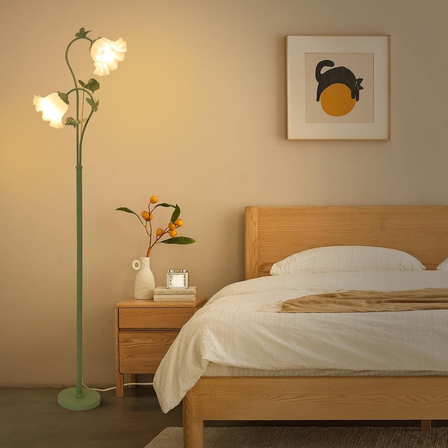 Vintage Flower Floor Lamp - Green Lily Valley Design - Airayvis