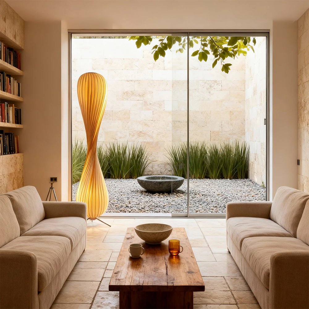 Wooden Floor Lamp Sculptural Dimmable LED Floor Light