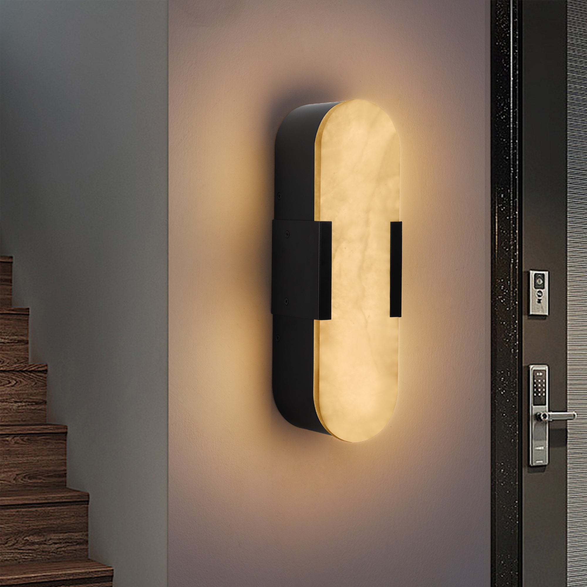 13.8' Natural Marble Wall Sconce, Black Sconces Set of Two, Indoor Modern Bathroom Sconces Wall Lighting