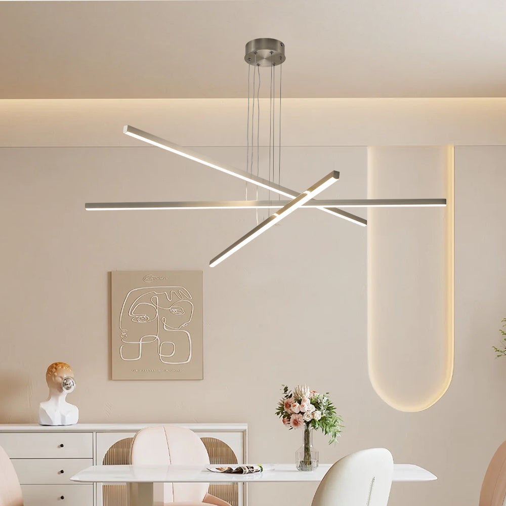 48' Modern LED Chandelier - Geometric 3-Arm Design, Adjustable Hanging, Sleek Metal Finish