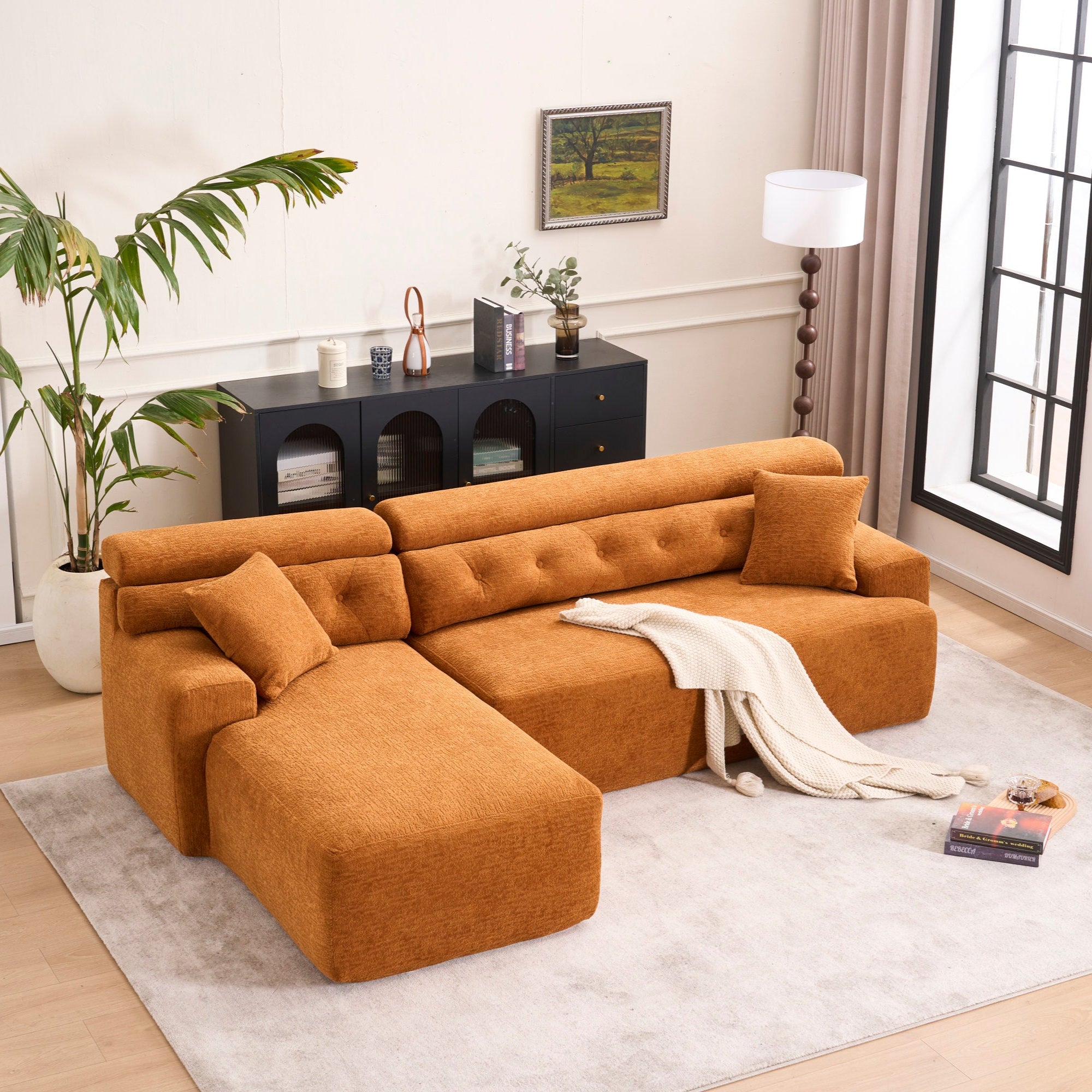 Convertible Chaise Sectional Sofa Modular Couch 3 Seater Orange