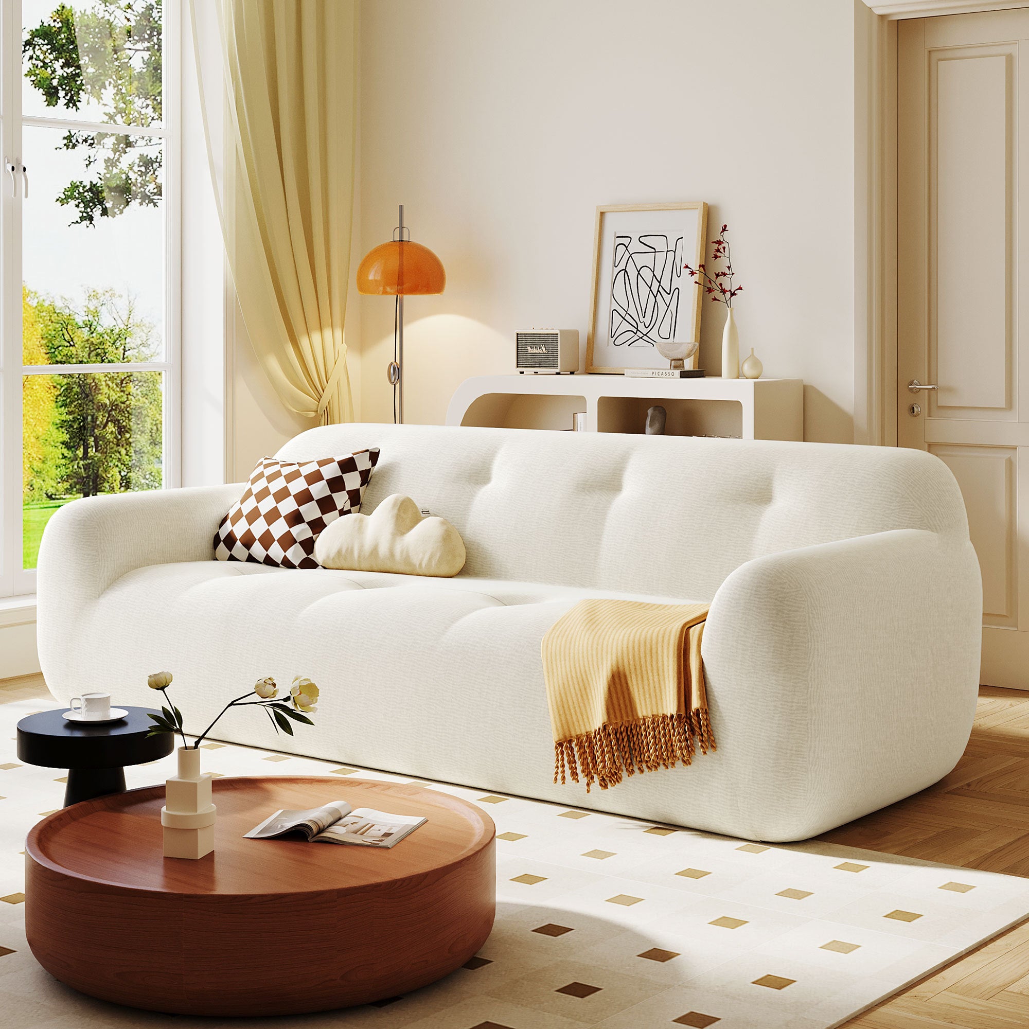 U Style 3 Seater Chenille Sofa Full Sponge Compression No Assembly