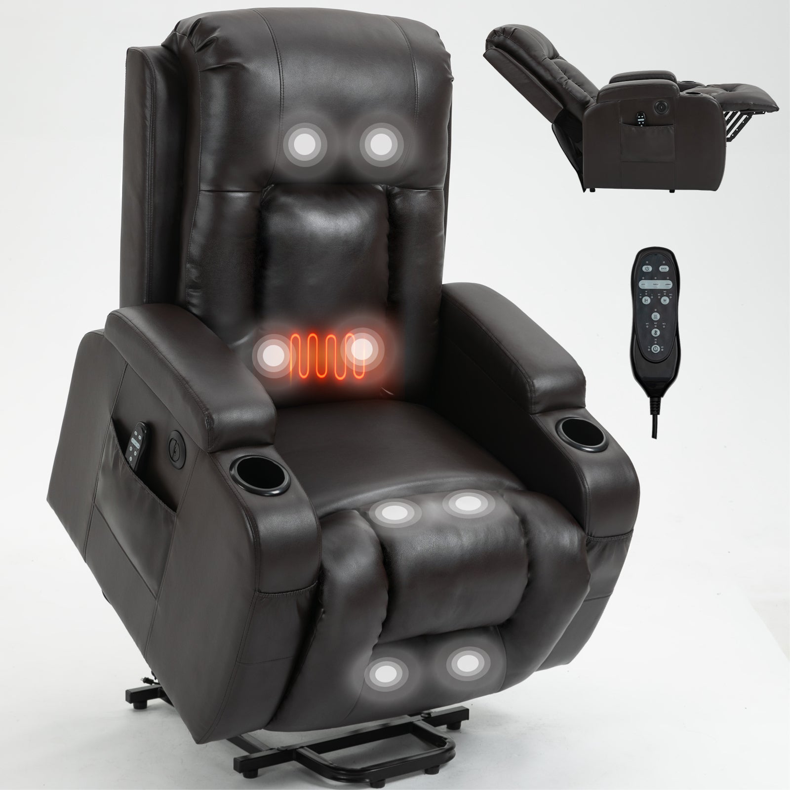 Power Lift Recliner Chair Heavy Duty Massage Heated USB Cup Holder