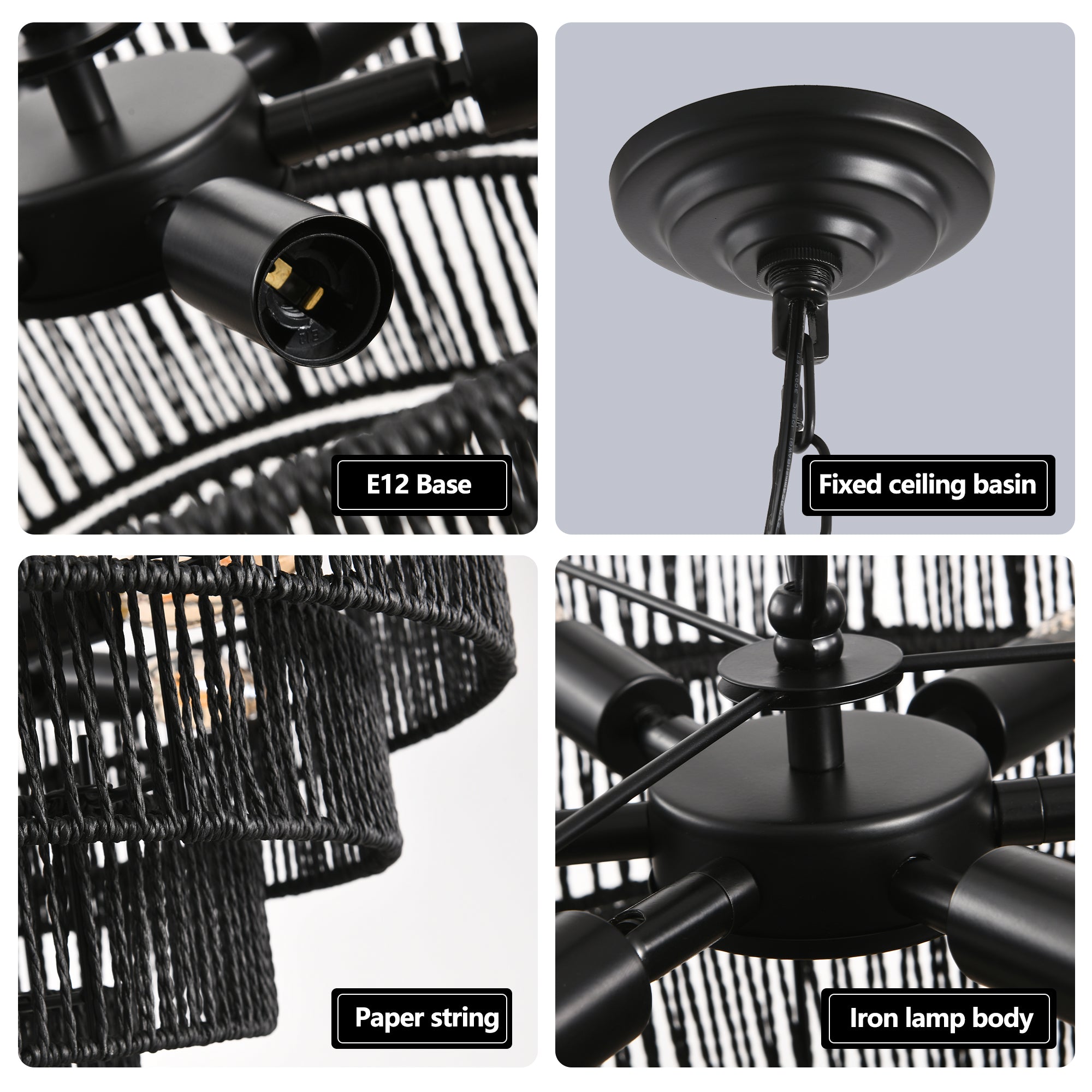 Natural Wood Finish Rattan Chandelier
