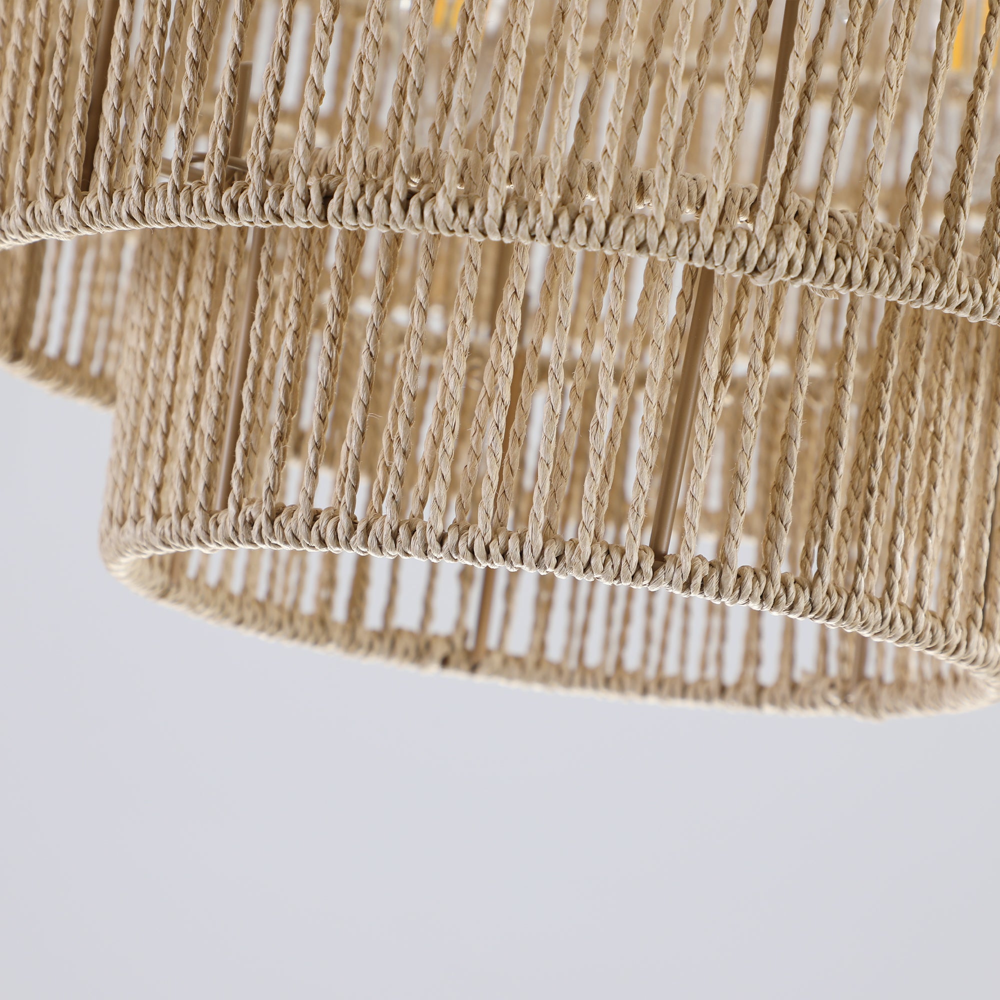 Natural Wood Finish Rattan Chandelier