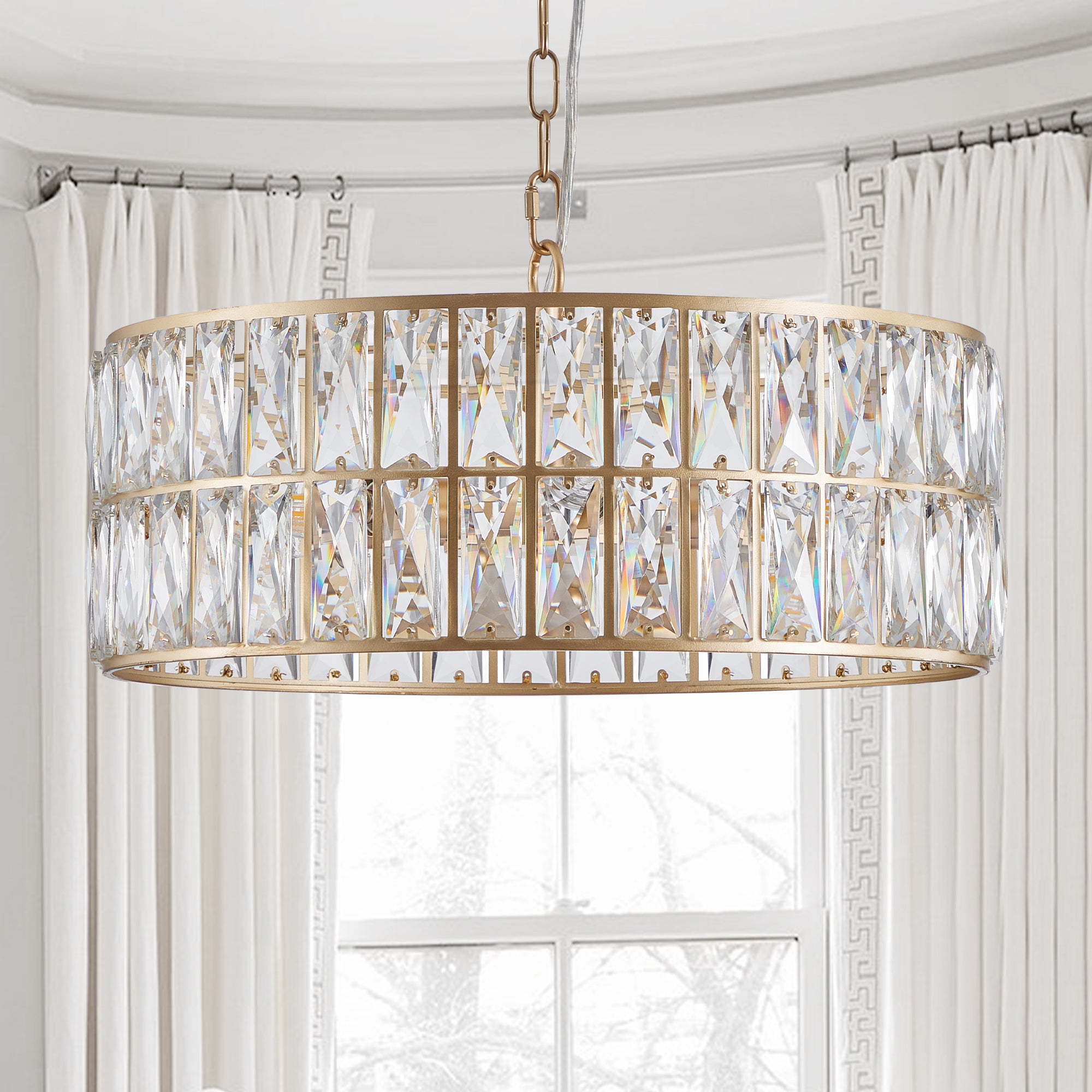 Golden Modern Crystal Drum Chandelier
