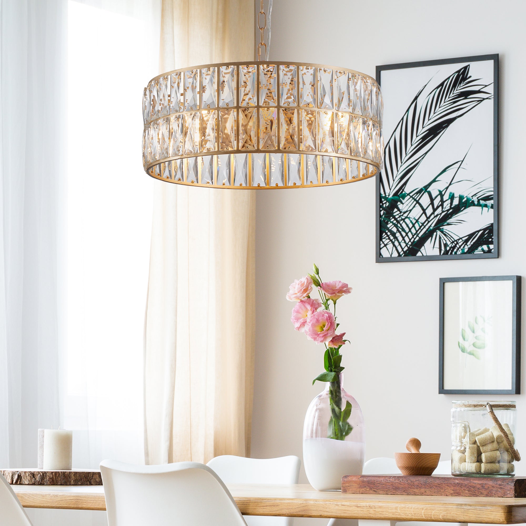 Golden Modern Crystal Drum Chandelier