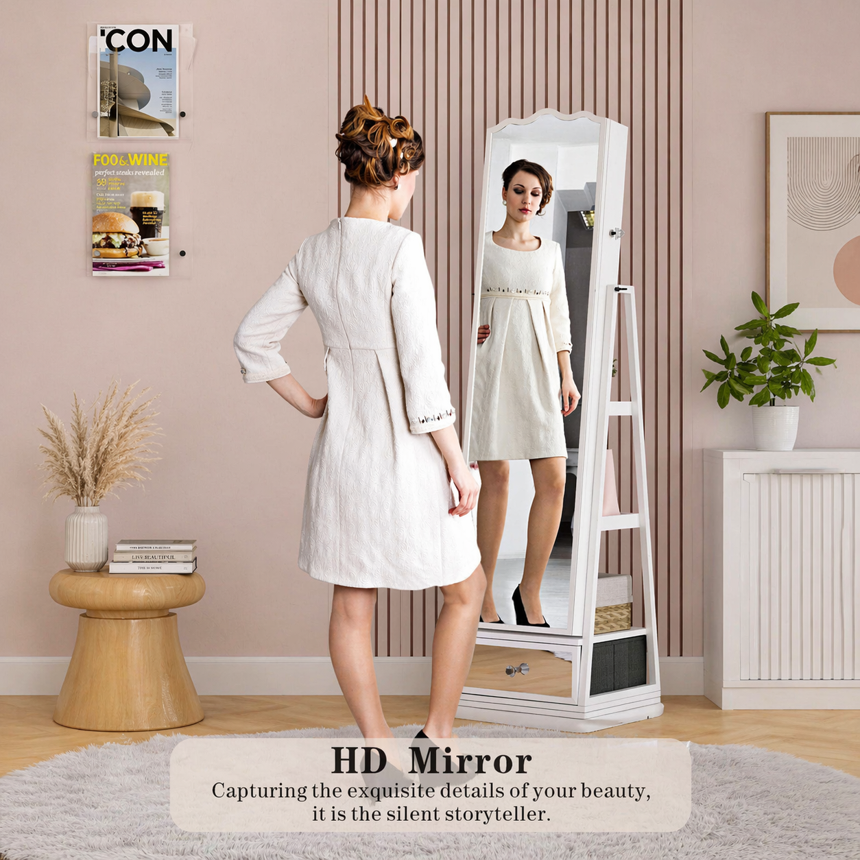 360° Rotating Jewelry Cabinet with LED Lights - Built-in Makeup Mirror