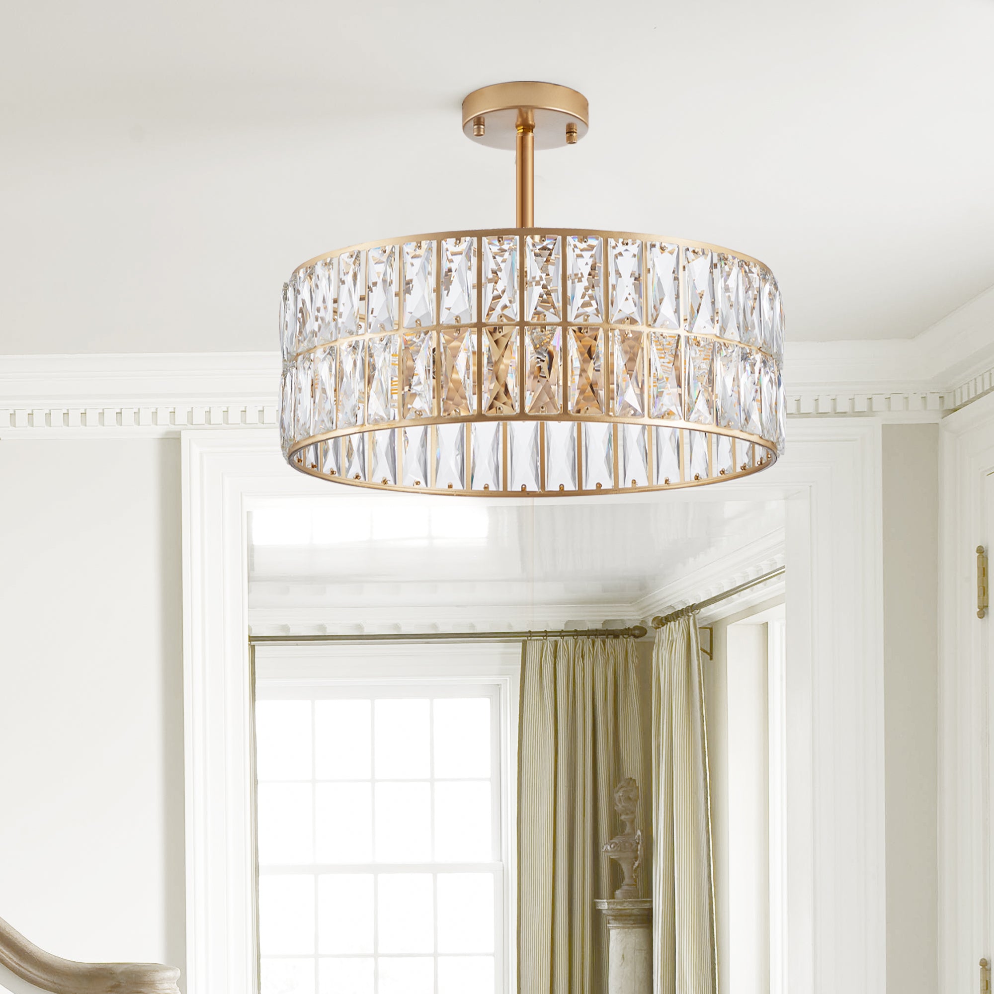 Golden Modern Crystal Drum Chandelier
