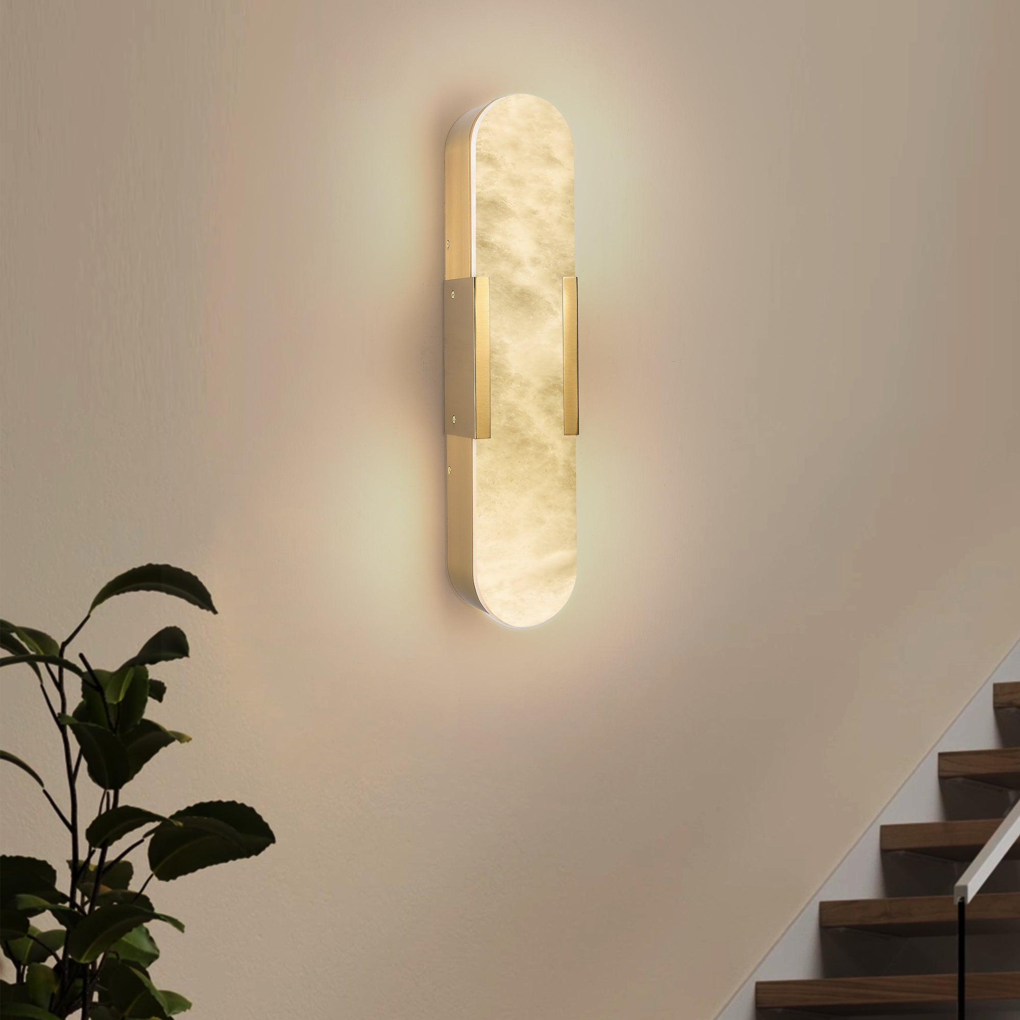 19.7' Natural Marble Wall Sconce, Gold Sconces Set of Two, Indoor Modern Bathroom Sconces Wall Lighting