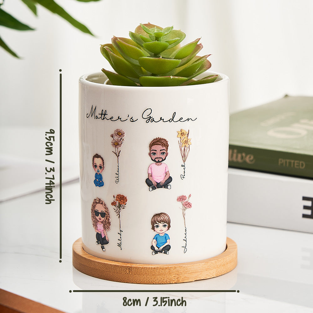 Personalized Cartoon Figure Birth Flower Ceramic Plant Pot Gift for Grandma Mom
