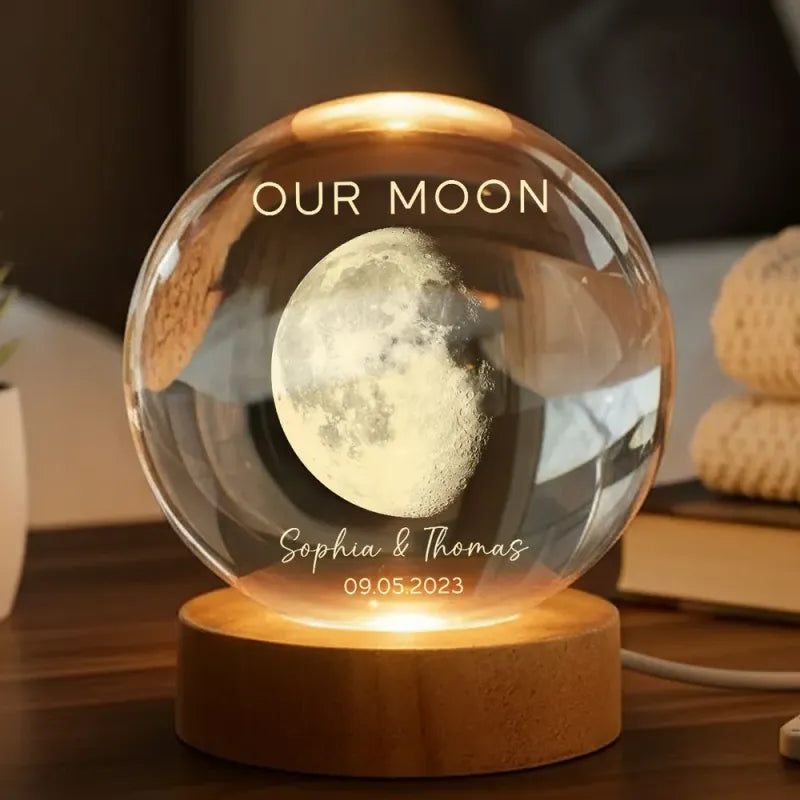 Personalized Our Moon Special Day Crystal Ball LED Night Light Custom Moon Phase Night Light for Couples Romantic Anniversary Gift