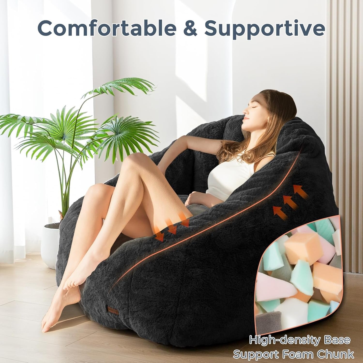 Oversized Faux Fur Bean Bag Chair Stuffed Lounge Sofa for Adults & Kids Perfect for Gaming Reading & Relaxing