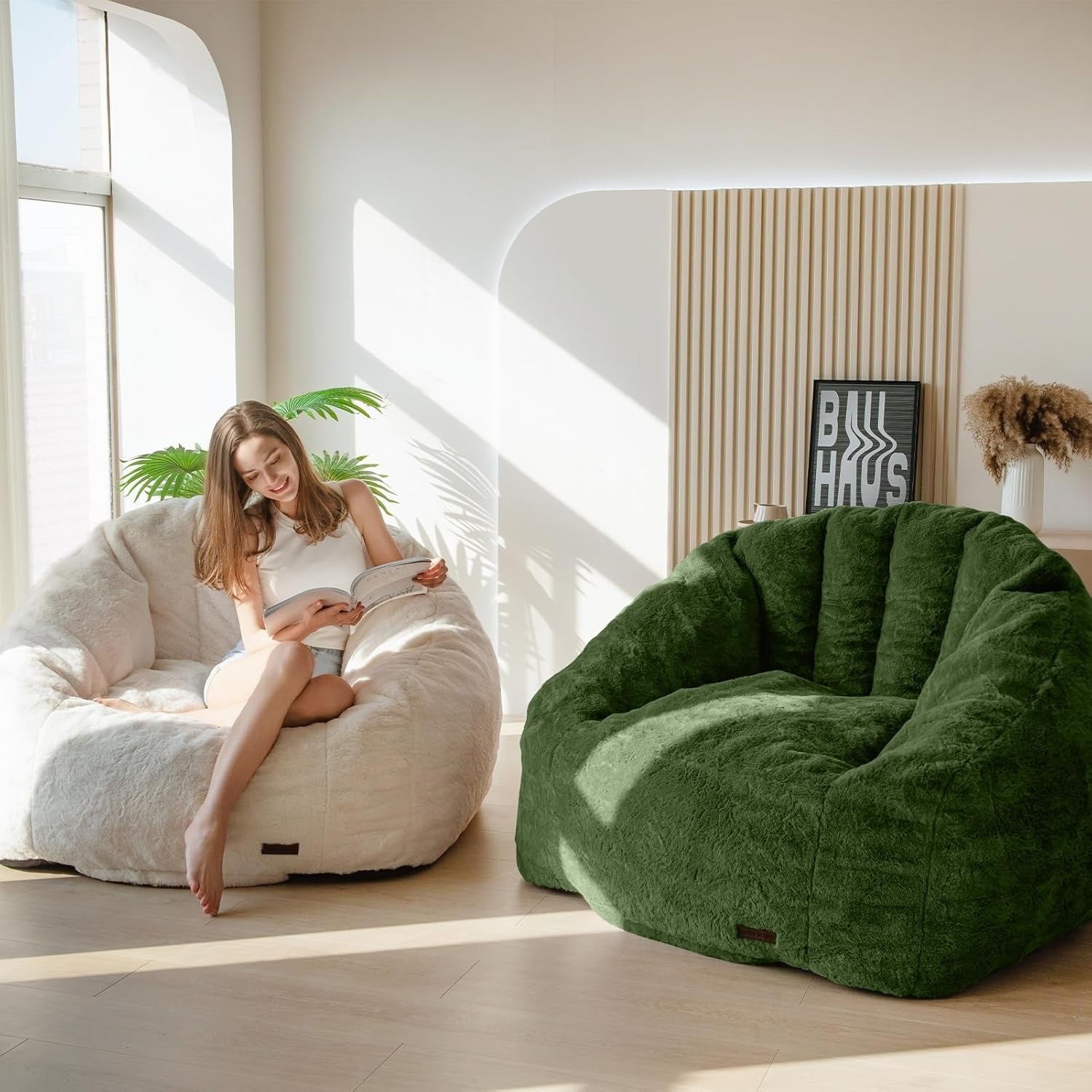 Oversized Faux Fur Bean Bag Chair Stuffed Lounge Sofa for Adults & Kids Perfect for Gaming Reading & Relaxing
