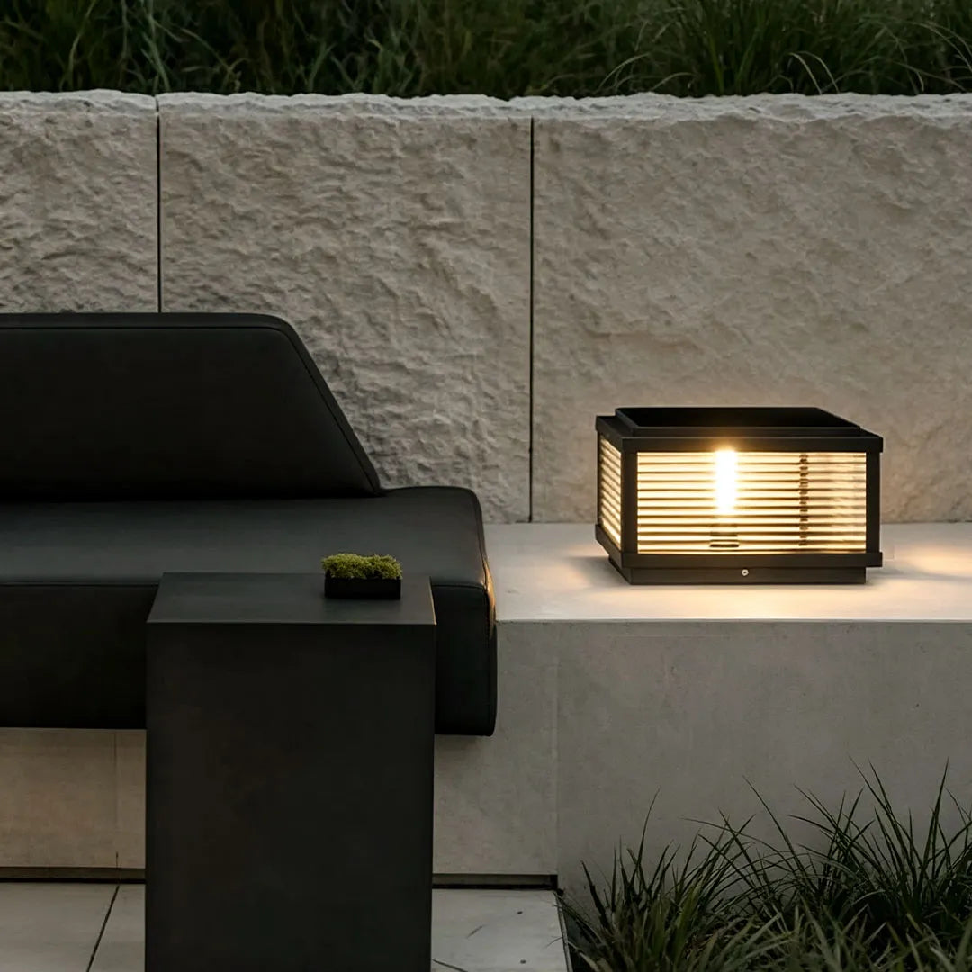 Square Pillar Light Ribbed Glass Outdoor Metal Light - product image 3