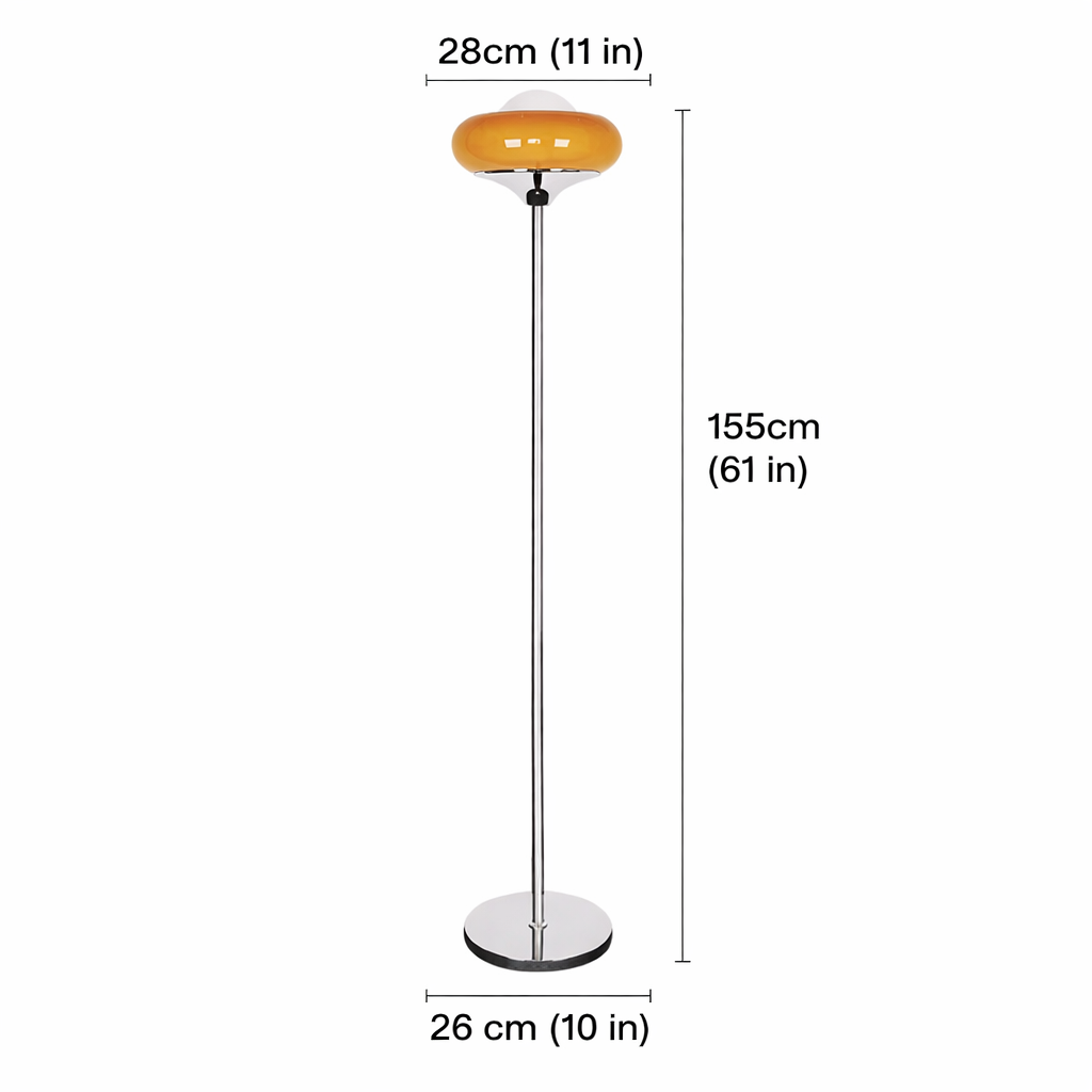 Mid-Century Tart Shape Floor Lamp – Soft Yellow Glass Shade Dimmable LED Standing Lamp