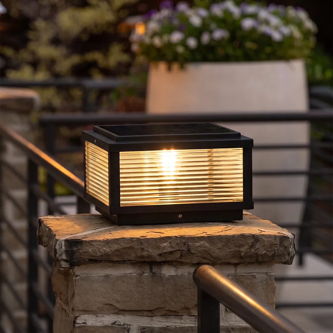 Square Pillar Light Ribbed Glass Outdoor Metal Light - product image 2
