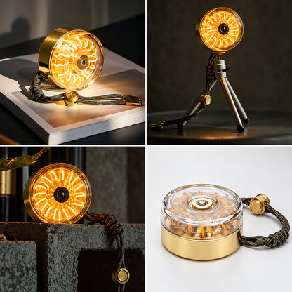Donut Glow brass ambient lamp in four premium product and lifestyle views.