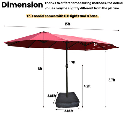 Large Solar-Powered Patio Umbrella with LED Lights – Double Canopy Outdoor Shade