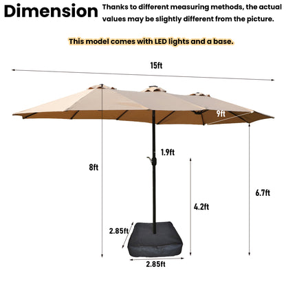 Large Solar-Powered Patio Umbrella with LED Lights – Double Canopy Outdoor Shade