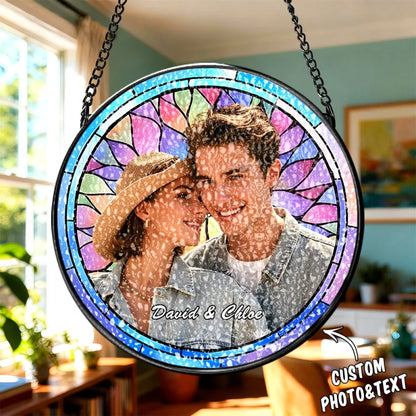 Personalized Family Portrait Stained Glass Suncatcher Custom Photo Memorial Window Hanging Gift