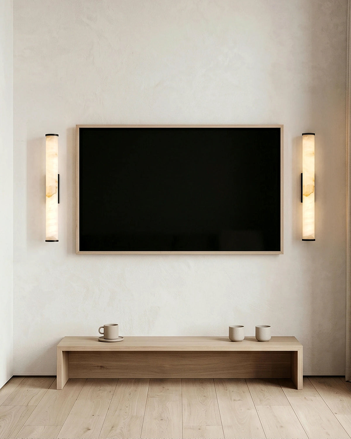 Circular LED wall lamp in a hallway setting