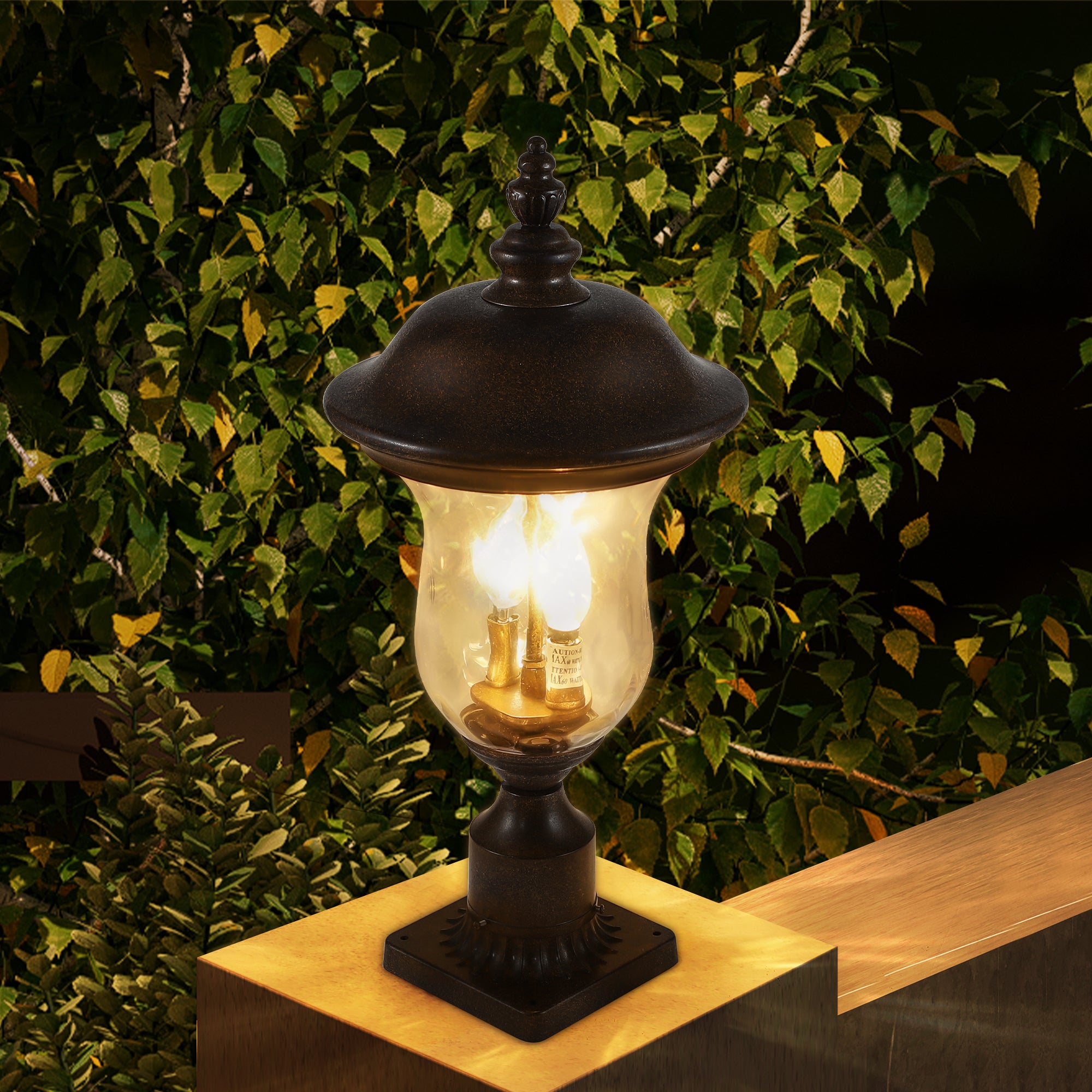 21'(H) Vintage Outdoor Lamp Post Light, Waterproof Garden Patio Lantern with Clear Glass Shade, Classic Bronze Finish