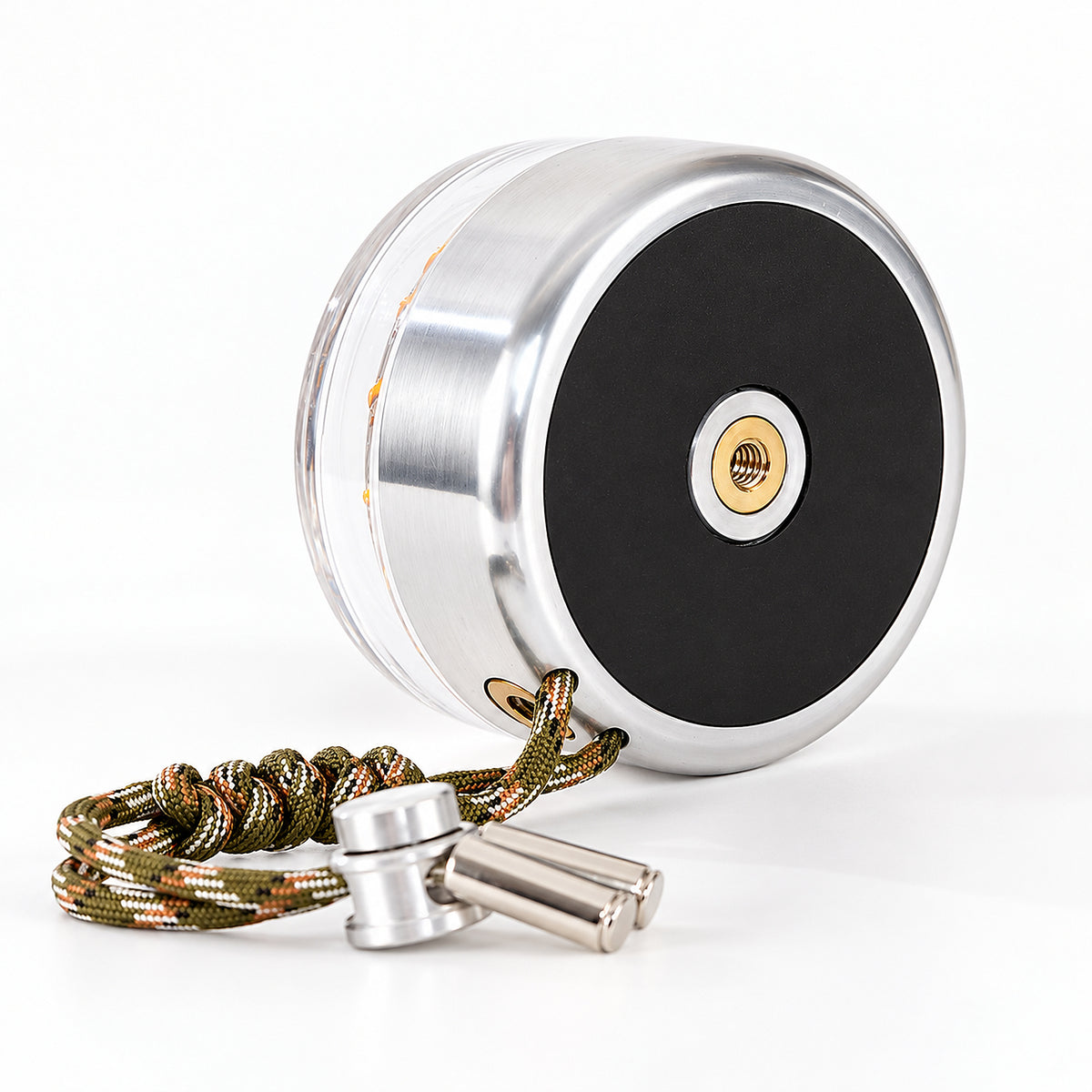 Donut Glow aluminum lamp underside with magnetic base and centered threaded mount.
