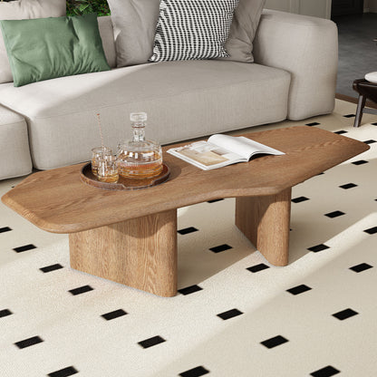 47.2 Inches Free Form Rustic Ash Wood Veneer Coffee Table for Small Living Room