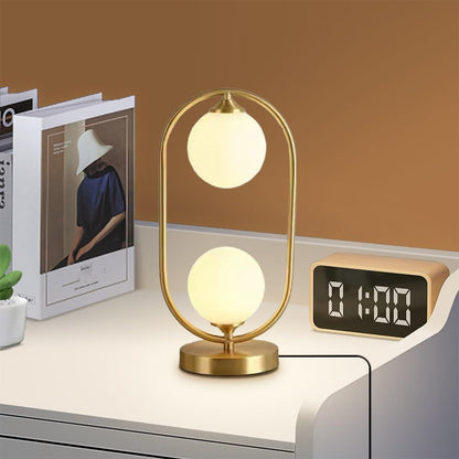 Brass Table Lamp Mid-Century Modern Globe Night Stand Light White Glass Ball Bedside Lamps