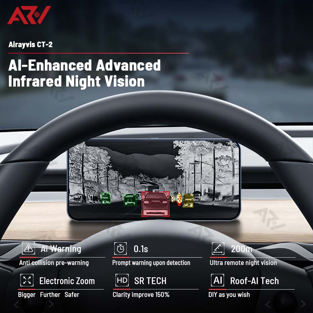 Tesla Airayvis® CT-2 Thermal infrared Vehicle assistance System Display with Carplay & Android Auto For Tesla Model 3/Y/3 HIghland