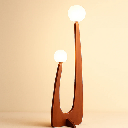 Modern Minimalist Walnut Solid Wood Glass Ball 2-Light Standing Floor Lamp